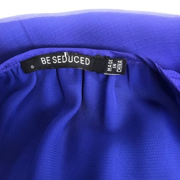 Flowy Chiffon Blue Knee Length Long Sleeve Dress - Picture 6 of 6